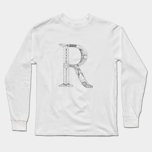 Henna Alphabet R / Henna Letter R - Black Henna Line Art Long Sleeve T-Shirt